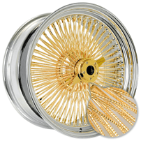 20x8" LA Wire Wheels Standard Diamond Cut 150-Spoke Straight Lace Chrome with American Gold Triple Plating Center with Gold Heavy Duty Knock-Off Rims