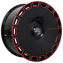 24" Staggered Giovanna Wheels Dicotto Gloss Black with Custom Red Accents Flow Formed Floating Cap Rims