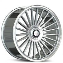 24" Staggered Koko Kuture Wheels Parlato Gloss Silver with Polished Lip Flow Formed Spindle Cap Rims