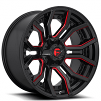 22" Fuel Wheels D712 Rage Gloss Black with Red Milled Off-Road Rims 