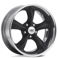 18" Staggered American Racing Wheels Vintage VN425 Torq Thrust SL Hot Rod Black with Polished Barrel Rims