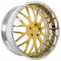 19" Staggered AC Forged Wheels ACF701 Gold Plated Center with Chrome Lip Three Piece Rims 