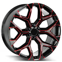 24" Strada Wheels Snowflake Gloss Black with Candy Red Milled OEM Replica Rims