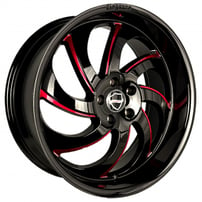 20" Elegance Wheels Fire Gloss Black with Candy Red Milled Rims