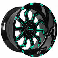 20" Lexani Off-Road Forged Wheels Legend Custom Gloss Black with Teal Milled Rims