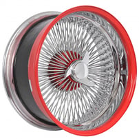 22x8" LA Wire Wheels Reverse 150-Spoke Straight Lace Chrome with Red Accents Rims