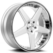 20" Staggered Azad Wheels AZ008 Silver Brushed with Chrome Lip Rims 
