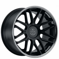 20" Staggered Blaque Diamond Wheels BD-27 Satin Black with Black Chrome Lip Rims
