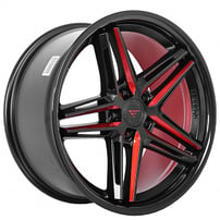 20" Staggered Ferrada Wheels CM1 Custom Matte Black with Red Milled and Gloss Black Lip Rims