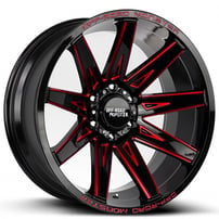 22" Off Road Monster Wheels M25 Gloss Black with Candy Red Milled Rims