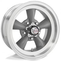 15" Staggered American Racing Wheels Vintage VN105 Torq Thrust D Torq Thrust Gray with Machined Lip Rims