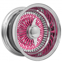 14x7" LA Wire Wheels Reverse 100-Spoke Straight Lace Chrome with Hot Pink Spoke Rims