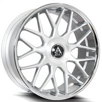 24" Staggered Azad Wheels AZV02 Brushed Silver with SS Lip XL Cap Rims