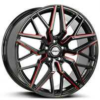 20" Staggered Shift Wheels Spring Gloss Black with Candy Red Milled Rims 