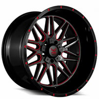 22" Force Off-Road Wheels F44 Black with Red Milled Rims