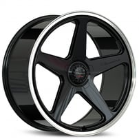 24" Giovanna Wheels Cinque Gloss Black with Polished Lip Flow Formed Spindle Cap Rims