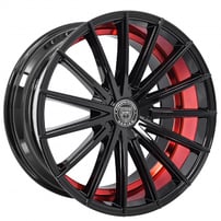 20" Staggered Lexani Wheels Pegasus Gloss Black with Red Tint Accent Rims 