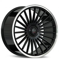 24" Staggered Koko Kuture Wheels Parlato Gloss Black with Polished Lip Flow Formed Spindle Cap Rims