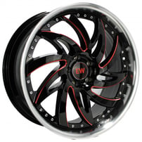 20" Elegance Wheels Power Gloss Black Candy Red Milled with Machined Lip Flow Formed Floating Cap Rims