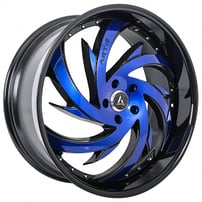 24" Artis Wheels Spada Gloss Black with Custom Ocean Blue Face Rims 