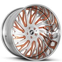 22" Staggered Forgiato Wheels Biaforca Brushed Silver Face with Rose Gold Accents and Chrome Lip Forged Rims