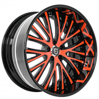 20" Staggered Lexani Forged Wheels LF-Luxury LF-713 Gloss Black with Color Matched Mango Orange Accents Forged Rims