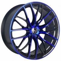 20" Staggered Elegant Wheels E010 Gloss Black with Candy Blue Face Rims