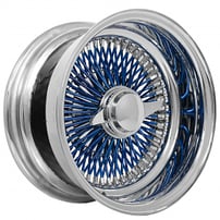 13x7" LA Wire Wheels Reverse 100-Spoke Straight Lace Chrome with Blue Spoke Rims