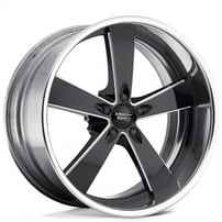 22" Staggered American Racing Wheels Vintage VN472 Burnout Two-Piece Black Milled Center with Polished Lip Rims