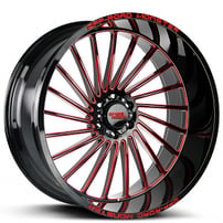26x12" Off Road Monster Wheels M27 Gloss Black with Candy Red Milled Rims