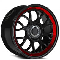 16" Vision Wheels 478 Alpine Gloss Black with Red Tint Brushed Lip Rims