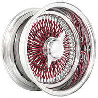 14x7" LA Wire Wheels Reverse 100-Spoke Straight Lace Chrome with Red Spoke Rims 