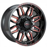 20" Impact Off-Road Wheels 827 Gloss Black with Red Milled Rims