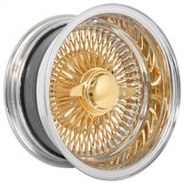 13x7" LA Wire Wheels Reverse 100-Spoke Straight Lace American Gold Triple Plating Center with Chrome Lip Rims