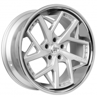 20" Staggered Lexani Wheels Devoe Silver Machined Face with SS Lip Rims