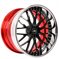 22" AC Forged Wheels ACF701 Gloss Black Face with Chrome Lip and Red Inner Three Piece Rims