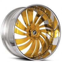 22" Staggered Forgiato Wheels Canale-L Gold Face with Chrome Lip Forged Rims