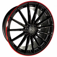 20" Elegant Wheels E007 Gloss Black with Candy Red Outline Rims