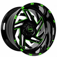 22" Lexani Off-Road Forged Wheels Shogun Custom Gloss Black with Green Milled Rims