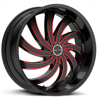 22x8.5" Ignite Wheels Flame Gloss Black with Candy Red Milled Rims