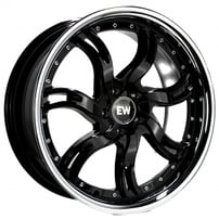 20" Elegance Wheels Lucky Gloss Black with Stainless Steel Lip Flow Formed Floating Cap Rims