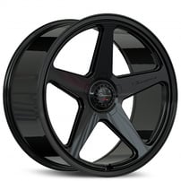 21" Staggered Giovanna Wheels Cinque Gloss Black Flow Formed Floating Cap Rims