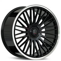 24" Gianelle Wheels Aria Gloss Black with Polished Lip Flow Formed Spindle Cap Rims