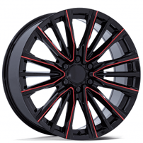24" OE Creations Wheels PR223 Gloss Black with Red Milled Rims