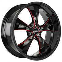 24" Strada Wheels Old Skool Gloss Black with Candy Red Milled Rims 