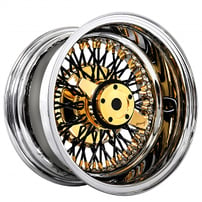 13x7" LA Wire Wheels Reverse 72-Spoke Cross Lace Black Spoke with American Gold Triple Plating Nipple and Chrome Lip Rims 