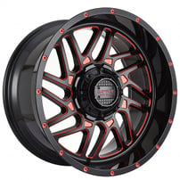 20" Impact Off-Road Wheels 808 Gloss Black with Red Milled Rims