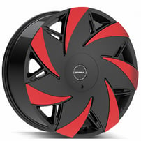 24" Strada Wheels Turbina Gloss Black with Machined Red Tips Rims