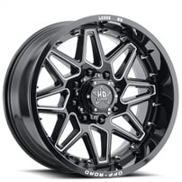 20" Luxxx HD Wheels LHD17 Gloss Black Milled with Chrome Spike Rivets Off-Road Rims