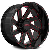 22" Massiv Off-Road Wheels OR4 Gloss Black with Red Milled Rims